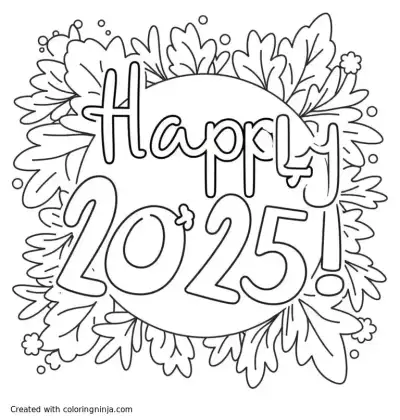 A coloring page of Happy new year! 2025