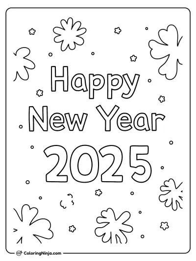 Happy New Year 2025 Coloring Page
