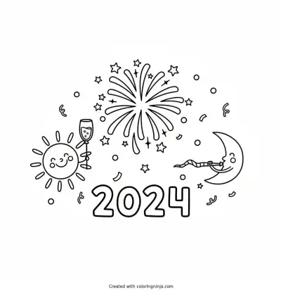 A coloring page of Happy New year 2024