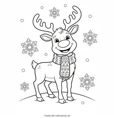 Reindeer in a Cozy Scarf Coloring Page