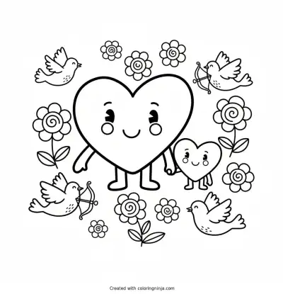 A coloring page of happy saint valentine's day