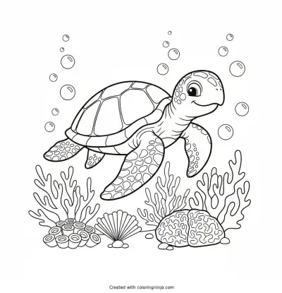 A Friendly Sea Turtle Swimming Coloring Page