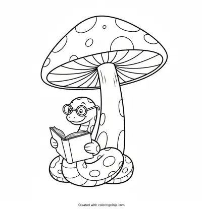 The Bookworm Snake's Reading Nook Coloring Page