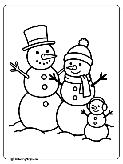 Happy Snowman Family Coloring Page