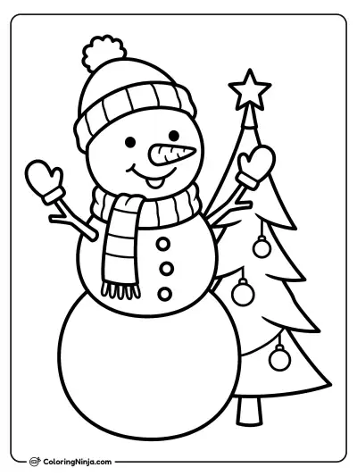 A Friendly Winter Snowman Coloring Page