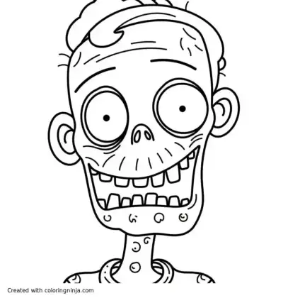 A coloring page of A happy zombie with big teeth.