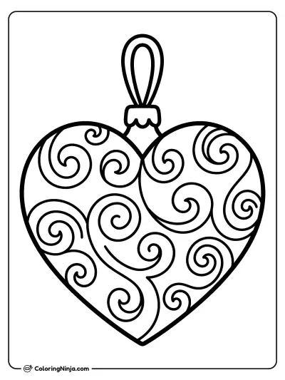 Patterned Heart Holiday Ornament Coloring Page