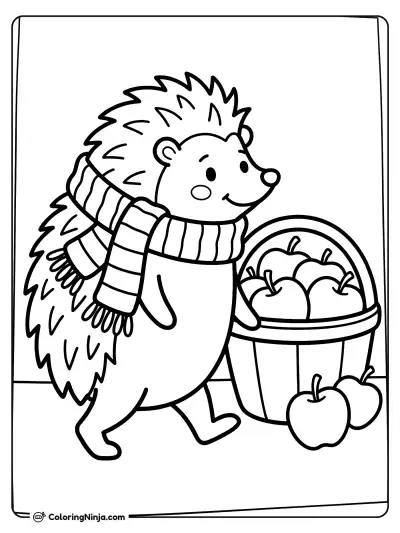 Hedgehog and Autumn Apples Coloring Page