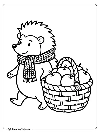 Hedgehog and Autumn Apples Coloring Page