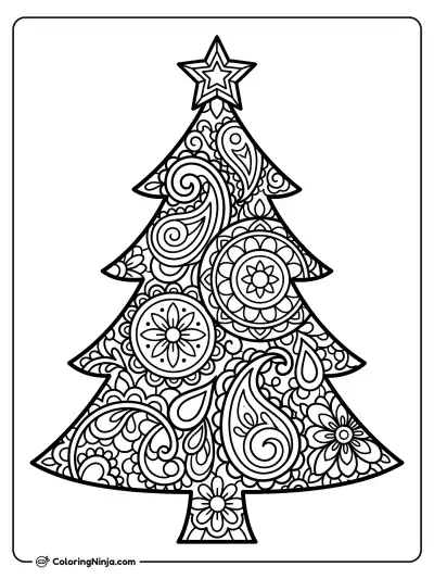 Intricate Mandala Holiday Tree Coloring Page