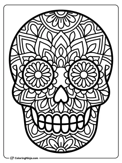 Intricate Mandala Sugar Skull Coloring Page