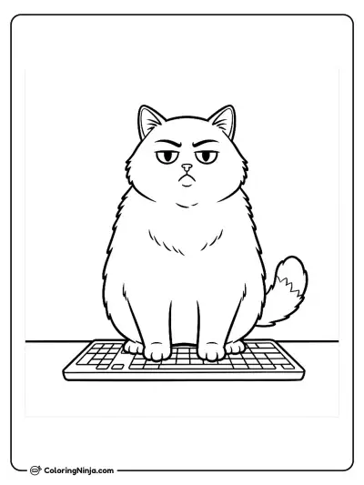 Judgmental Cat On A Keyboard Coloring Page