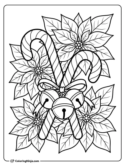 Bells and Poinsettia Arrangement Coloring Page