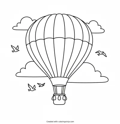 Rainbow Hot Air Balloon Coloring Page