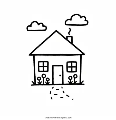 A coloring page of A house