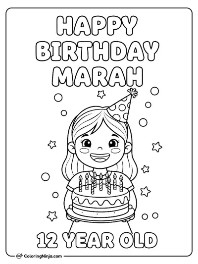 Happy Birthday Twelve Year Old Coloring Page