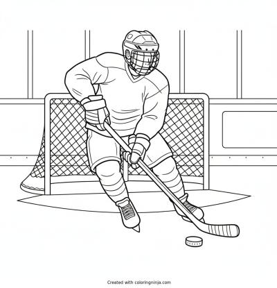 A coloring page of i want a page of a hockey player shooting