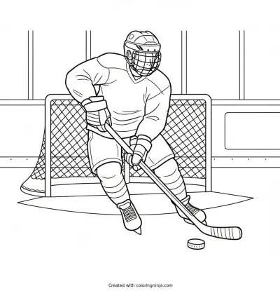 A coloring page of i want a page of a hockey player shooting
