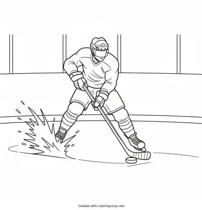 A coloring page of i want a page of a hockey player shooting