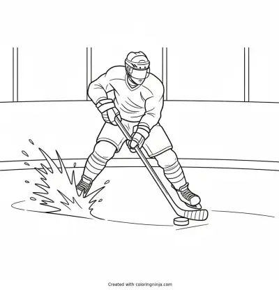 A coloring page of i want a page of a hockey player shooting