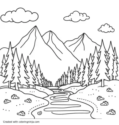 I would like an outdoor, mountain, river, trees adult coloring page with the “Psalm 121:1-2 I lift up my eyes to the mountains—where does my help come from? My help comes from the Lord, the Maker of heaven and earth.” written on it coloring page