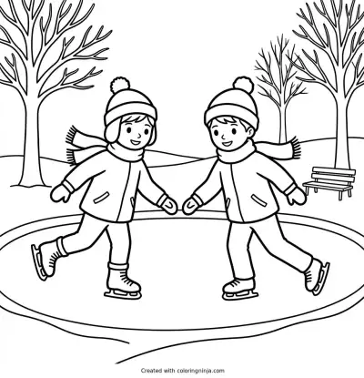 A coloring page of ice skating