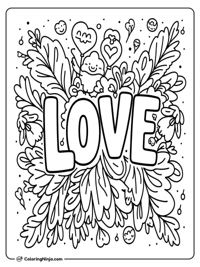 Whimsical Symbols of Love Coloring Page