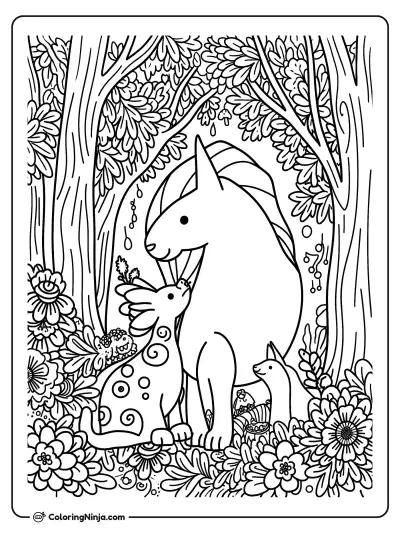 Mythical Forest Yin and Yang Coloring Page