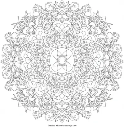 Intricate Heart Mandala Pattern Coloring Page
