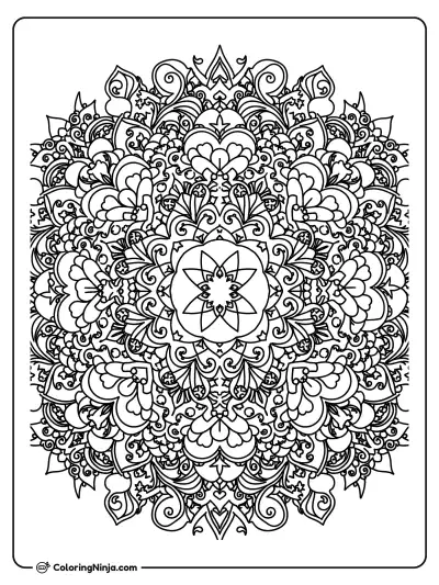Intricate Heart Mandala Pattern Coloring Page