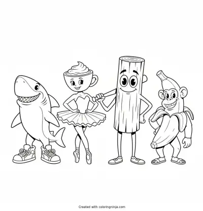 Italian Brainrot Characters Together Coloring Page