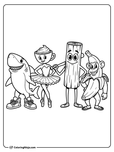 Italian Brainrot Characters Together Coloring Page