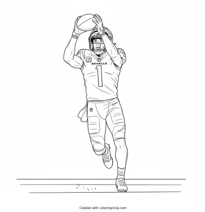 Ja'Marr Chase Catching A Pass Coloring Page