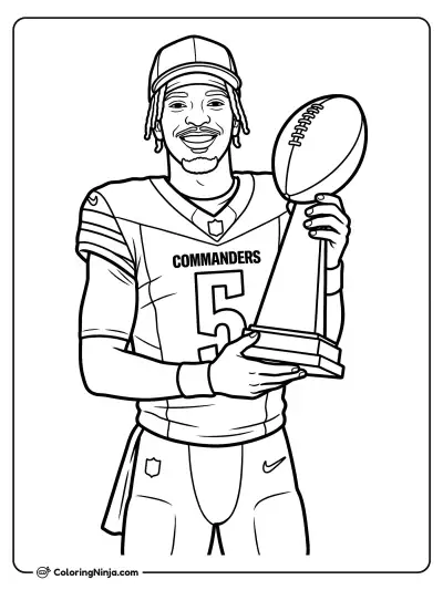 Jayden Daniels Holding His Trophy Coloring Page