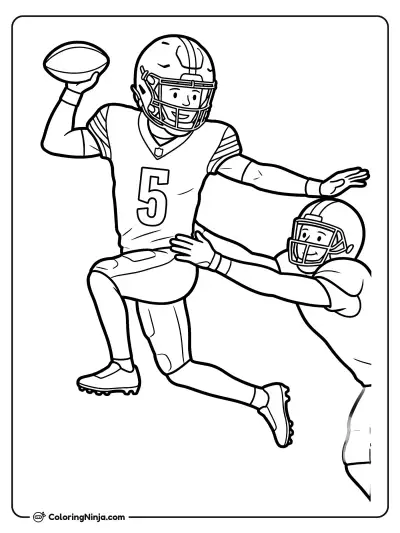 Jayden Daniels Hurdling a Defender Coloring Page