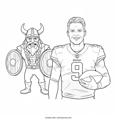 J.J. McCarthy con la mascota de los Vikings