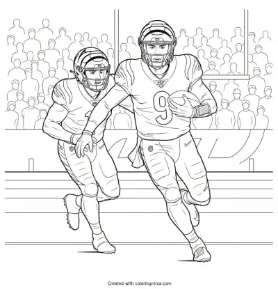 Joe Burrow Scrambling From Defenders Coloring Page