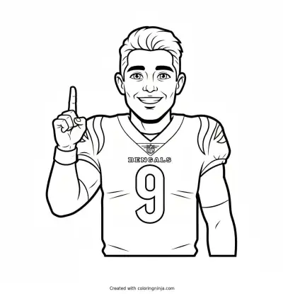 Joe Burrow Cartoon Celebration Coloring Page