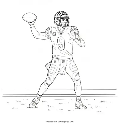 Joe Burrow Deep Pass Action Coloring Page