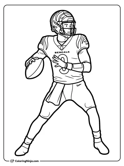 Joe Burrow Ready To Pass Coloring Page