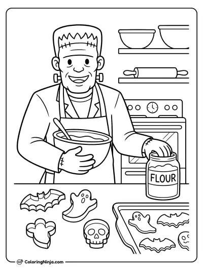 Monsters in the Kitchen Coloring Page