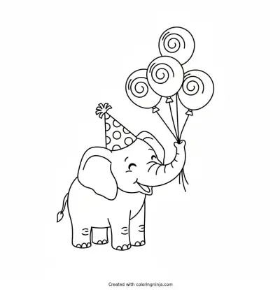 Elephant Birthday Party Fun Coloring Page