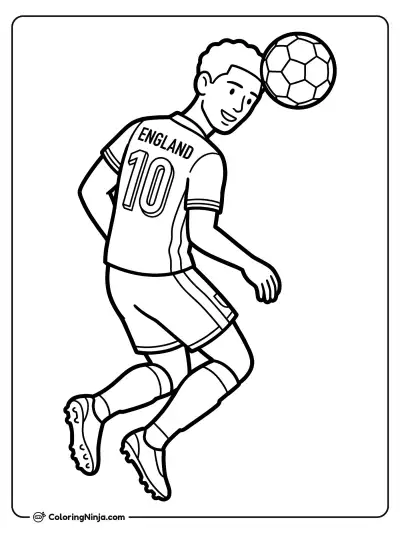 Jude Bellingham Heading the Soccer Ball Coloring Page