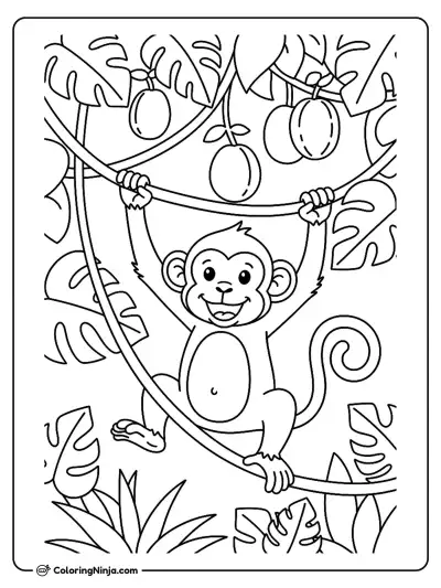 A Jungle Monkey Coloring Page