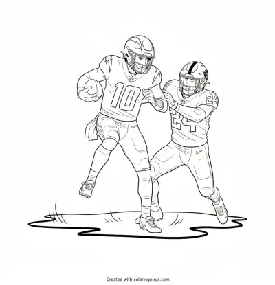 Justin Herbert Juking a Raider Coloring Page