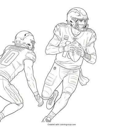 Justin Herbert Scrambling For Yards Coloring Page
