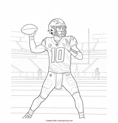 Justin Herbert Launching Deep Pass Coloring Page