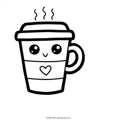 A Kawaii Coffee Cup Coloring Page