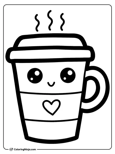 A Kawaii Coffee Cup Coloring Page
