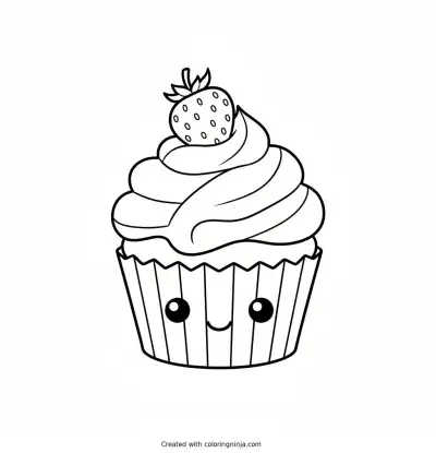 A coloring page of kawaii muffin
